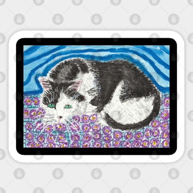 black white cat watercolor painting Sticker by SamsArtworks